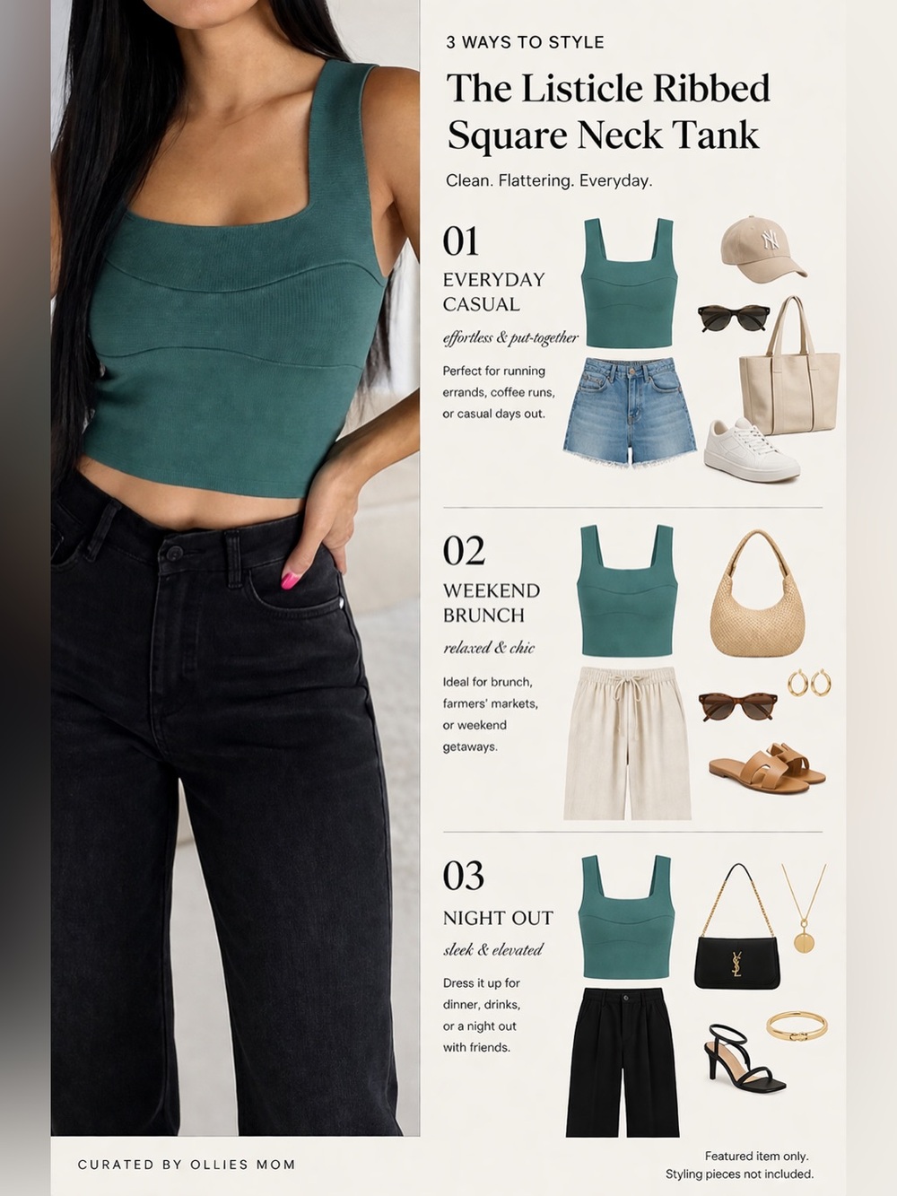 Listicle 2-Pack Ribbed Square Neck Tanks – Sage & Mint | Size Large | New